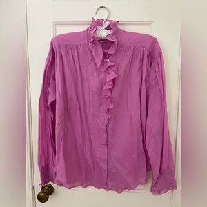 Isabel Marant Etoile Pamias Ruffle Collar Button Up Blouse, Orchid, 38 (6)